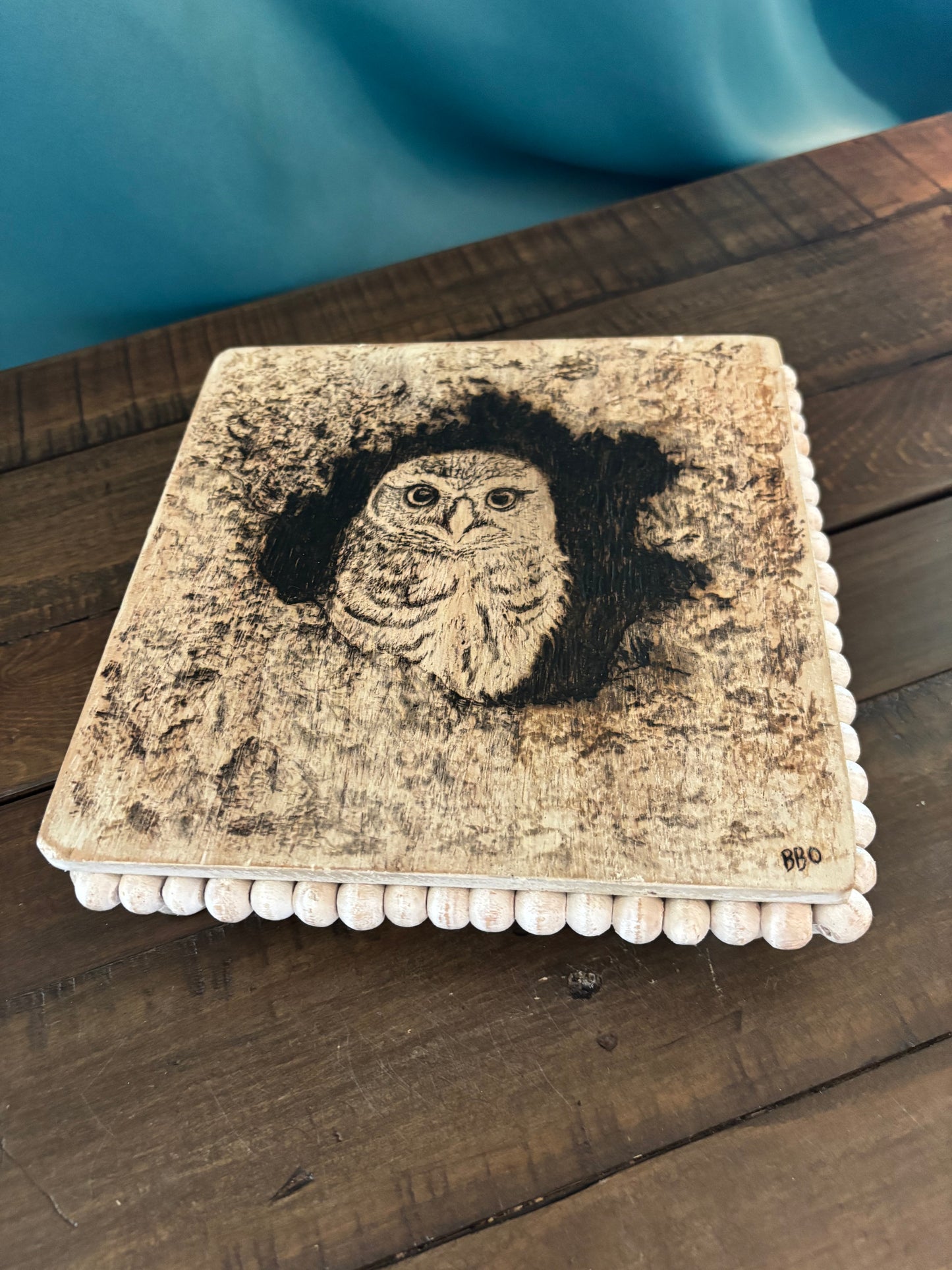 Handcrafted Burrowing Owl Wooden Trivet