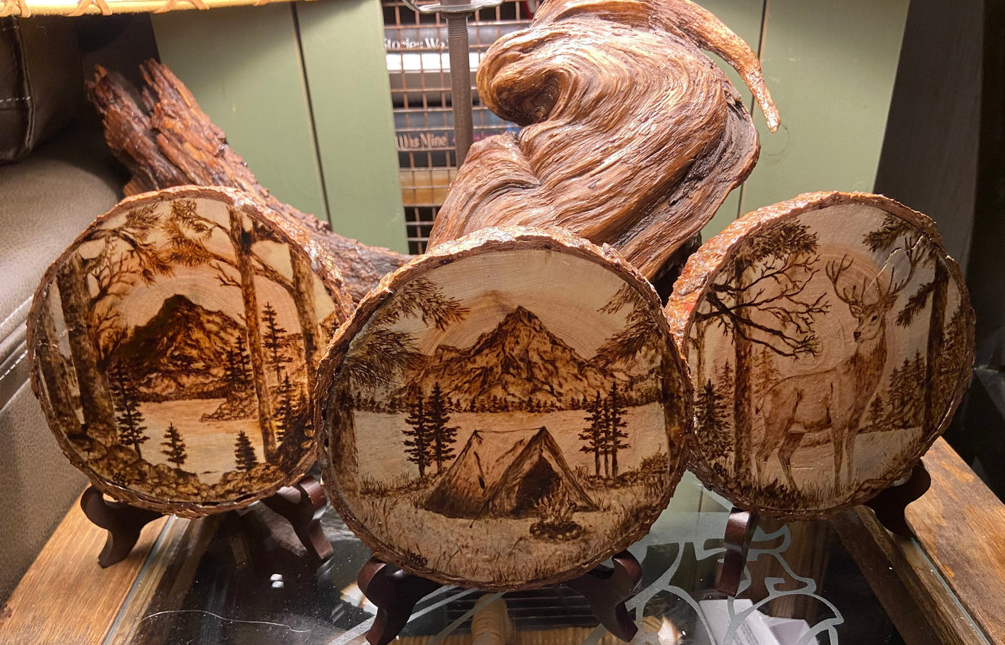 Mountain Lake Woodburned Art