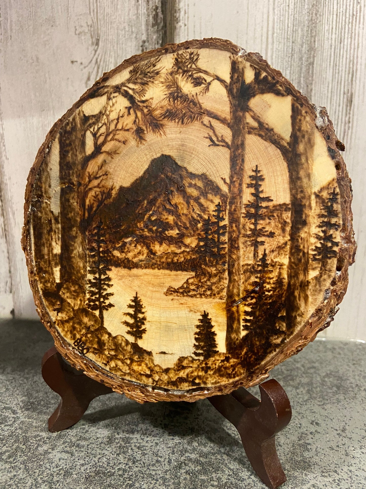 Mountain Lake Woodburned Art