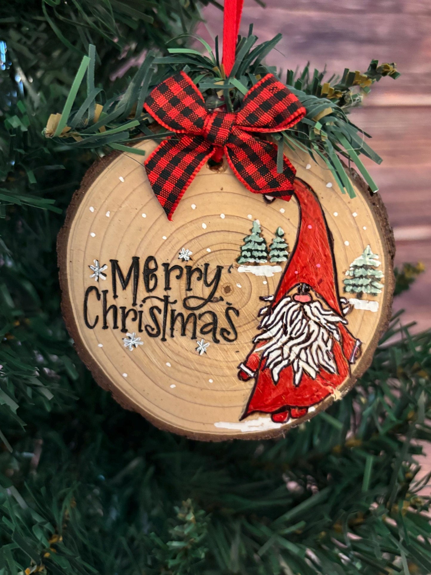 Gnome Pine Wood Slice Ornament