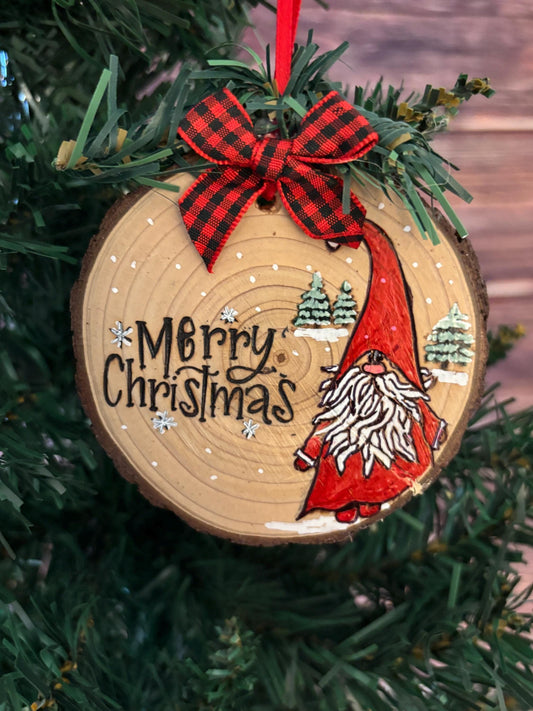 Gnome Pine Wood Slice Ornament