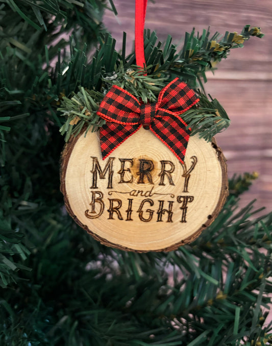 Merry and Bright Wood Slice Ornament