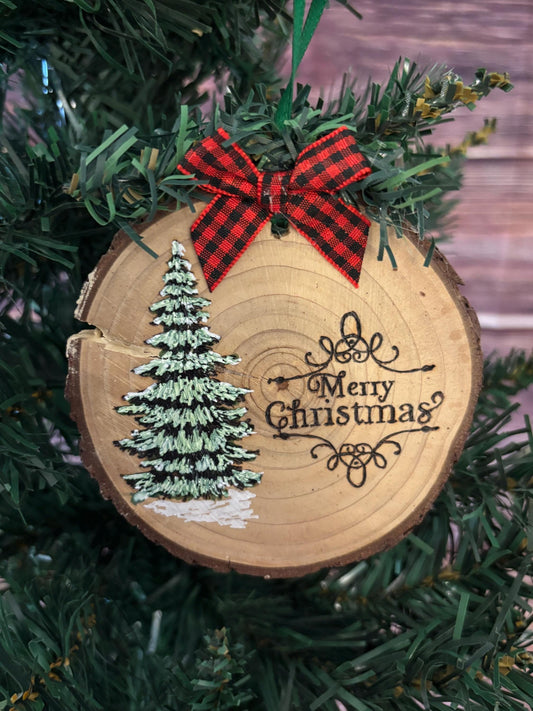 Merry Christmas Pine Wood Slice Ornament