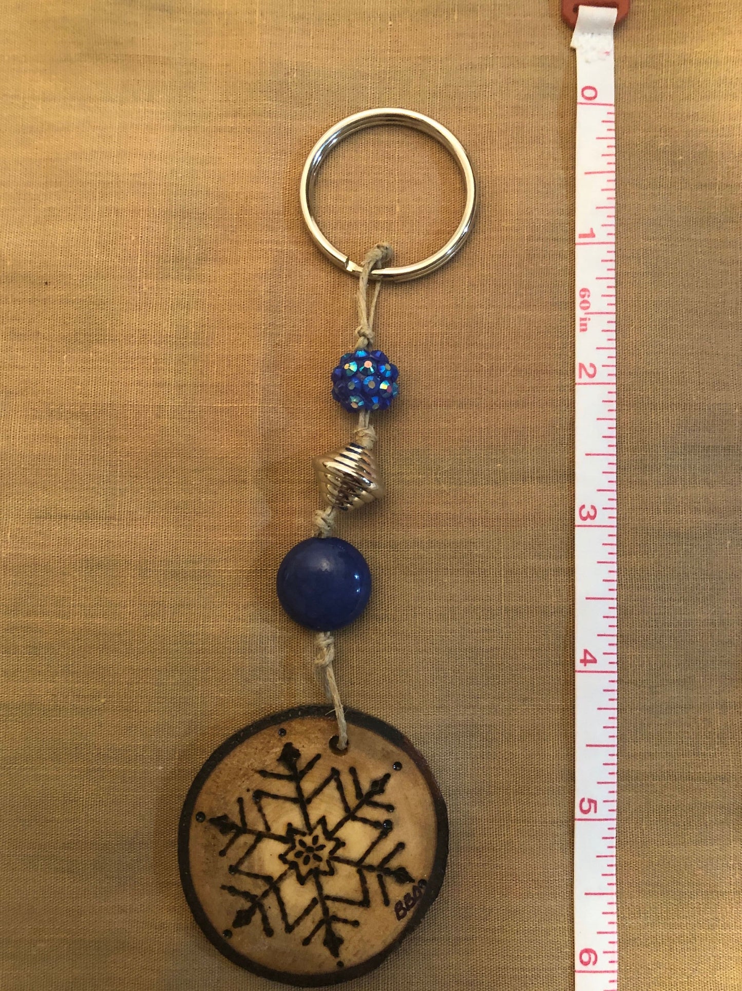 Keychain - Handcrafted Aspen Slice Wood-burned - Snowflake