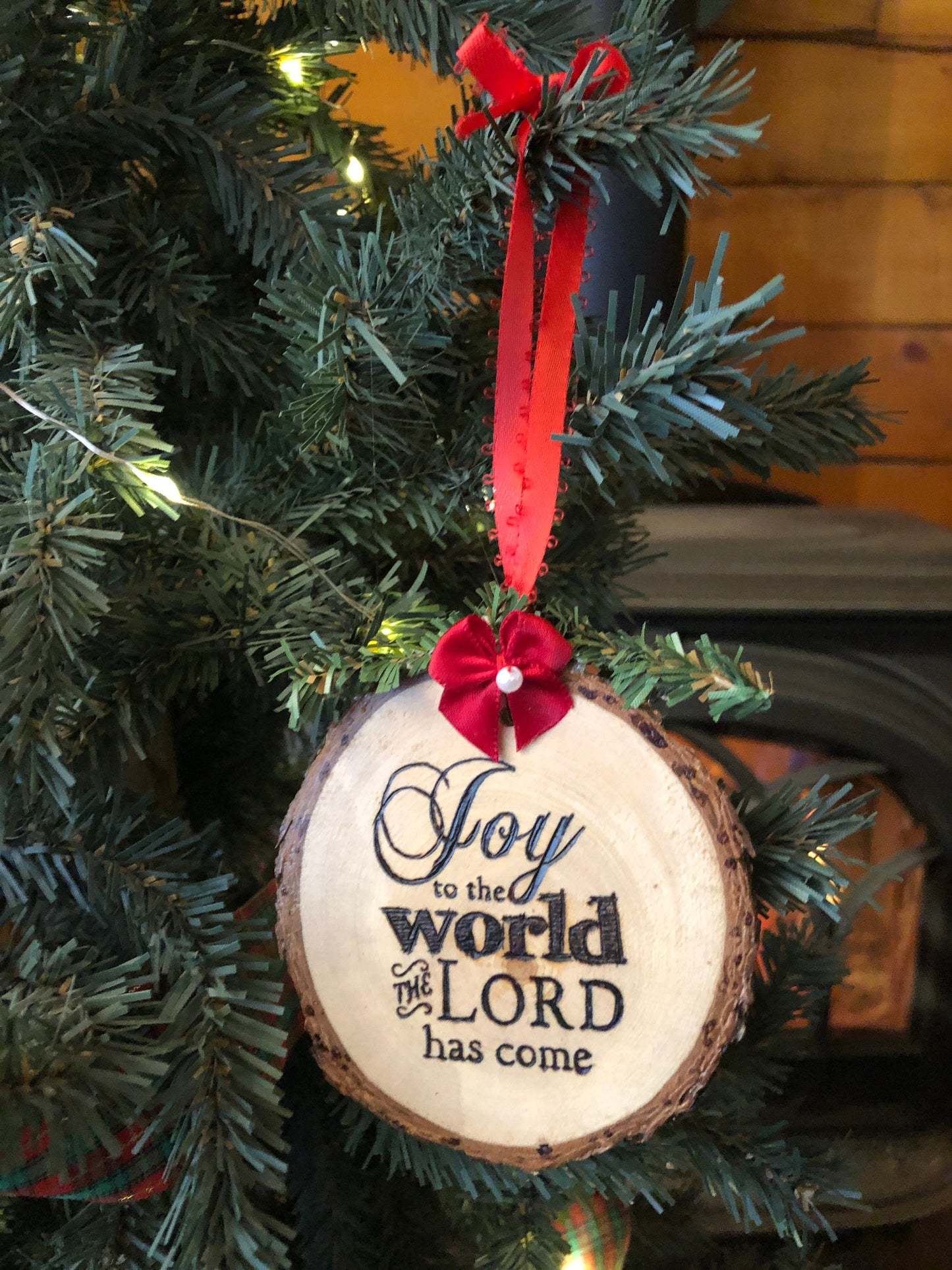 Joy to the World - Pine Wood Slice Ornaments