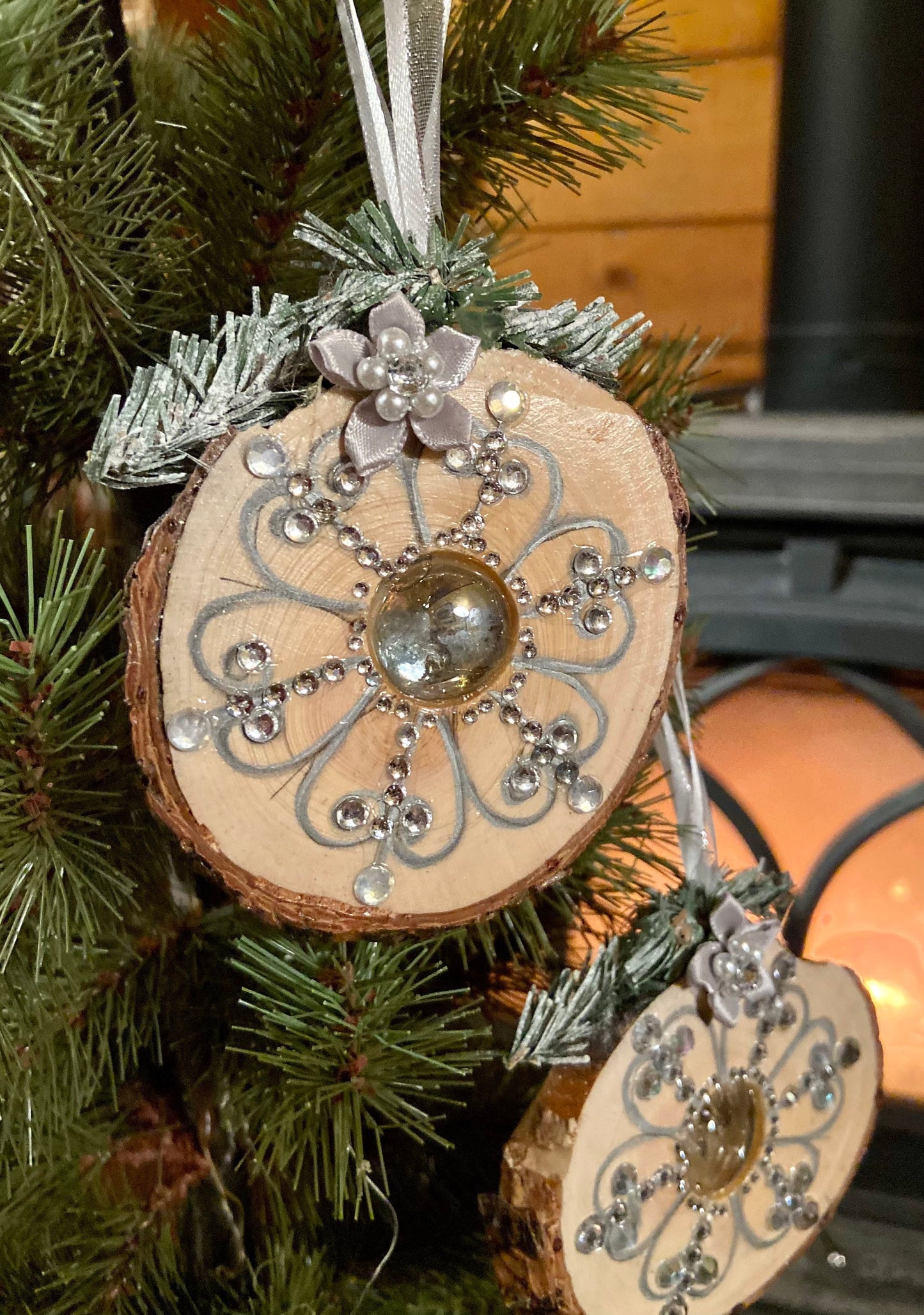 Crystal Snowflake Wood Slice Ornament