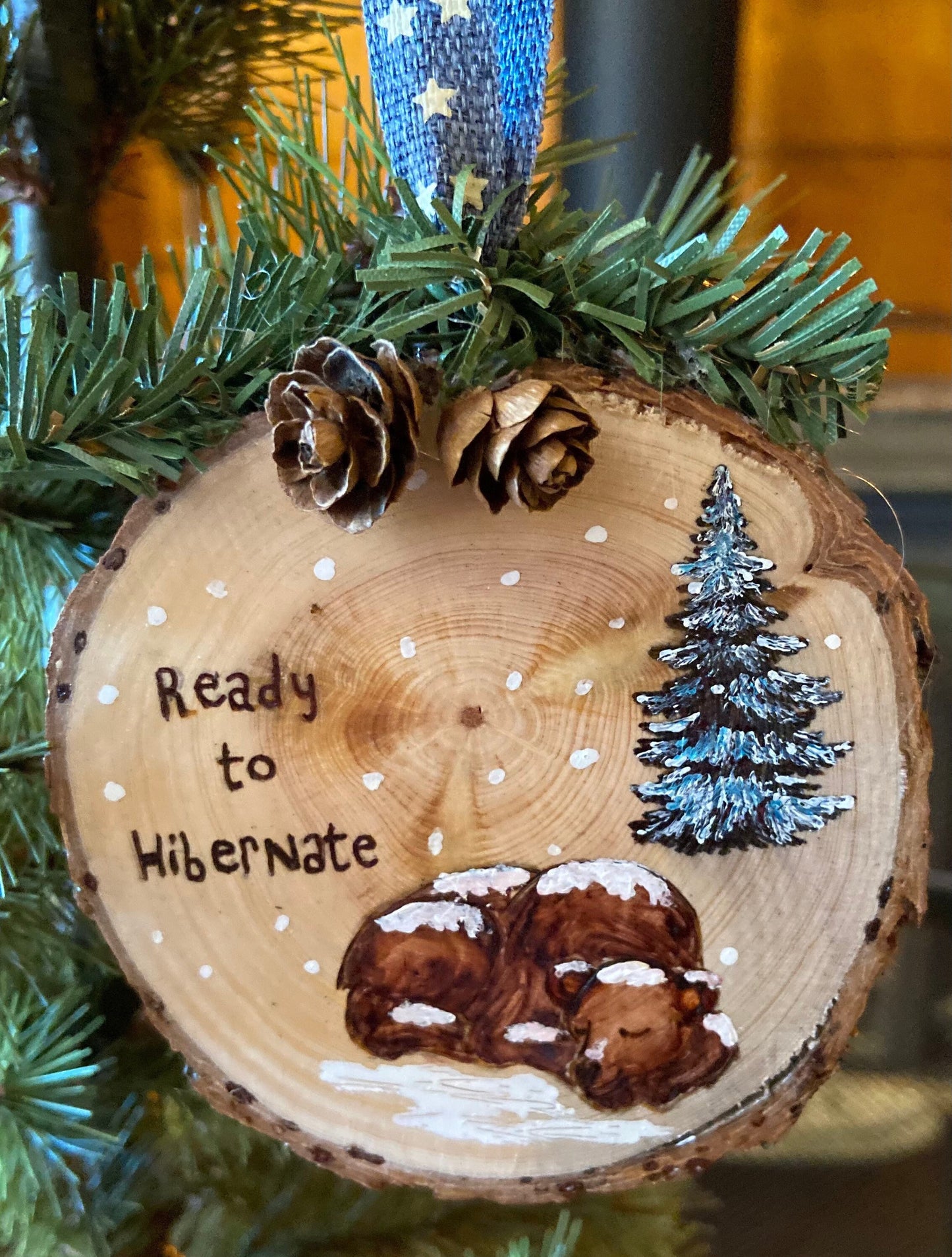 Ready to Hibernate Pine Wood Slice Ornament